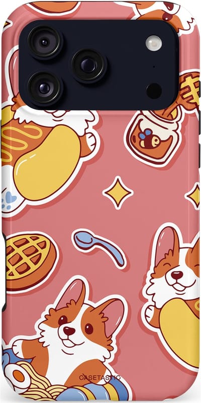 Casetastic hoesje geschikt voor Apple iPhone 17 Pro Max - MagSafe - Dubbellaagse bescherming - Corgi snacks - Fashion Case - Koraal Terracotta Lichtgrijs Goud