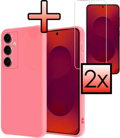 Hoesje - Met 2x Screenprotector - Geschikt voor Samsung Galaxy S25 - Sterk & Shockproof - Back Cover - Siliconen Case - Telefoon Hoes - Licht Roze