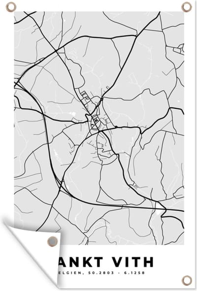 Muurdecoratie België – Sankt Vith – Stadskaart – Kaart – Zwart Wit – Plattegrond - 120x180 cm - Tuinposter - Tuindoek