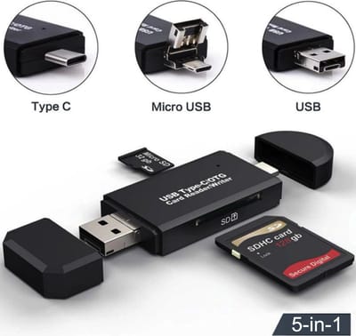 Femur 5-in-1 SD Kaart lezer USB C - Card reader USB 3.0 - Kaartlezer Micro USB - Kaartlezer SD kaart - Geheugenkaartlezer Micro SD kaartlezer USB kaartlezer