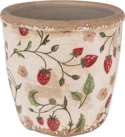Keramiek Bloempot voor Binnen – Rode Aardbeien – Rustieke Pot – Ø 14 cm – Aardbeienmotief