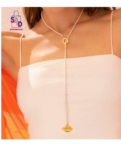 S4D® - Premium Sieraden - Ketting - Parelketting Met 24k Goud Vergulde Hanger & Delen - Dames Ketting - Inclusief Set Oorbellen - Dames Sieraden Set -Handgemaakt