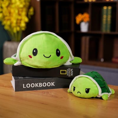 Poupée tortue en peluche réversible double face petite tortue poupée poulpe double face poupée en tissu pour enfants 15cm（0.045kg） vert