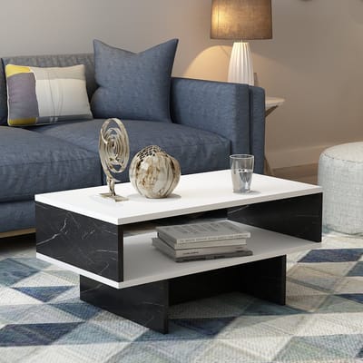 Salontafel Mjölby 36,4x80x45 cm wit en marmer zwart