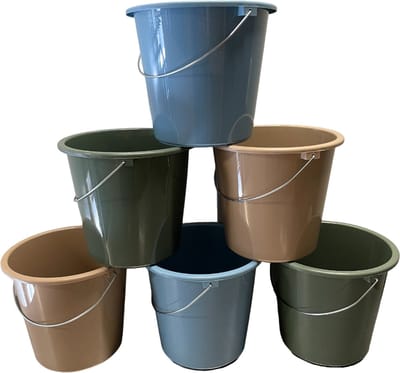 HL Huishoudemmers - Emmer - Emmers - 3 Kleuren - set 6 Stuks - 5 Liter - Met Maatvoering.
