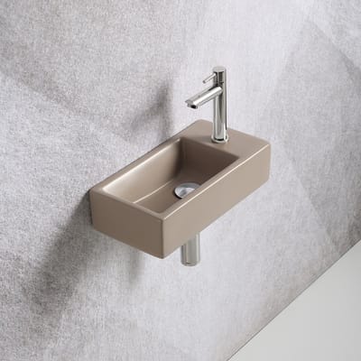 Fonteinset Mia 40.5x20x10.5cm mat beige rechts inclusief fontein kraan, sifon en afvoerplug chroom