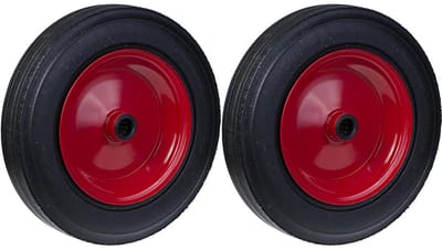 350 mm (14 inch) wiel met rubberen band, geperst stalen hart, 25,4 mm dik, draagvermogen 800 kg, set van 2