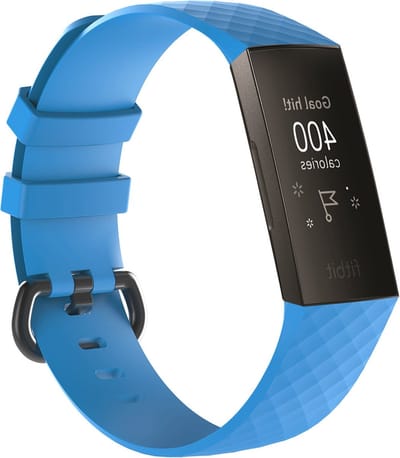 By Qubix - Compatible Fitbit bandje - geschikt voor Fitbit Charge 3 - Fitbit Charge 4 siliconen diamant pattern bandje - Maat: Large - licht blauw - Horlogeband - smartwatchbandje
