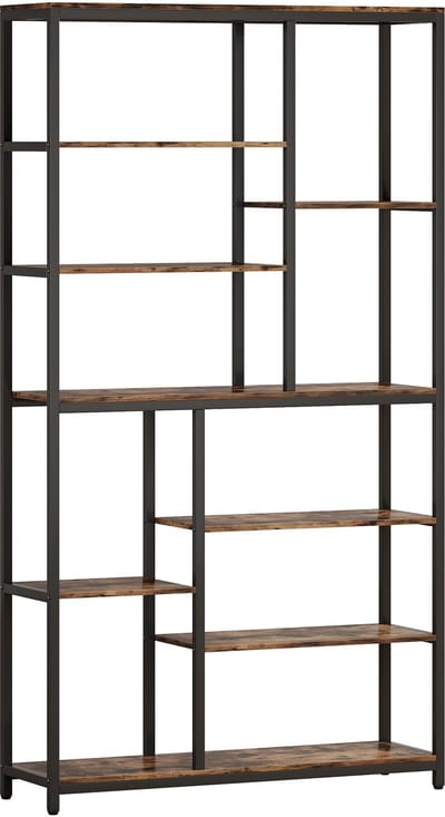 DMG Supply Boekenkast - 8 Lagen - Open Kast - 100 x 30 x 200 cm - Houtlook en Zwart - Metaal en Spaanplaat