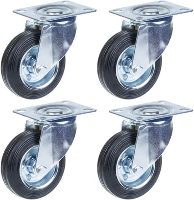 100 mm (4") rubberen zwenkwiel, draaibaar, met een draagvermogen van 360 kg, set van 4