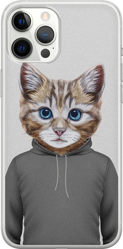 Leuke Telefoonhoesjes - Hoesje geschikt voor iPhone 12 Pro Max - Kat schattig - Soft case - TPU - Kat - Grijs