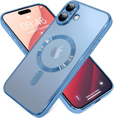 Telefoonhoesje Geschikt voor iPhone 16 – Siliconen Hoes met Chroom – Compatibel met MagSafe – Geïntegreerde Camerabescherming – Lichtblauw – FuturiQ