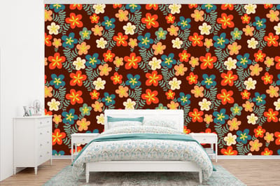 Behang - Fotobehang Retro - Patronen - Bloemen - Jaren 70 - Breedte 345 cm x hoogte 220 cm