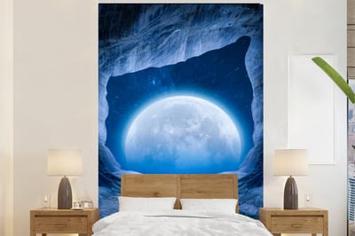 Behang - Fotobehang Grot - Maan - Ruimte - Heelal - Blauw - Breedte 170 cm x hoogte 260 cm