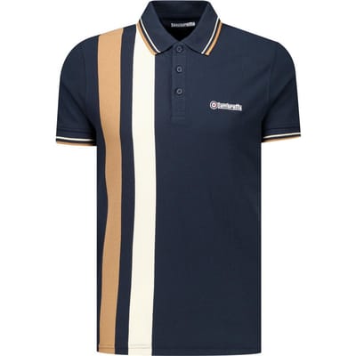 Lambretta Heren Klassieke Garens Geweven Streep Logo Polo Shirt (Marineblauw/Gerookt Blauw)