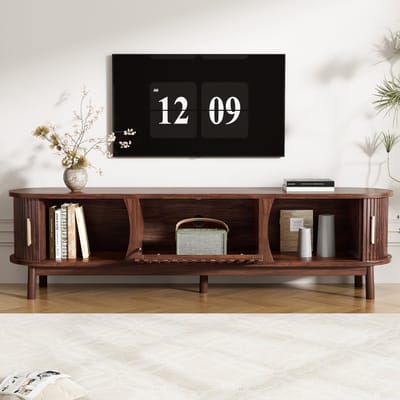 Lowboard - 165x39,5x46 cm - Voor 65 Inch TV - Schuifdeur en Klep - Met Poten - Bruin