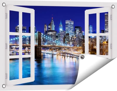 Gards Tuinposter Doorkijk Skyline New York in het Centrum - 60x40 cm - Tuindoek - Tuindecoratie - Wanddecoratie buiten - Tuinschilderij