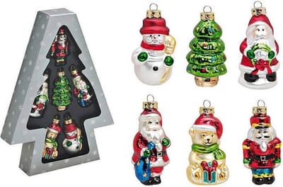 Kerstbal - 6 x Kerstfiguurtjes van Glas - 8 cm - Kerstboom Versiering