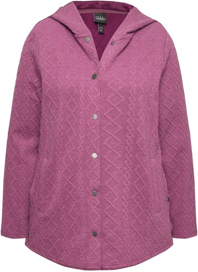 Ulla Popken - Dames - Hoodie-jack kabelsteek drukknopen langere achterkant - Bes - Maat 62+