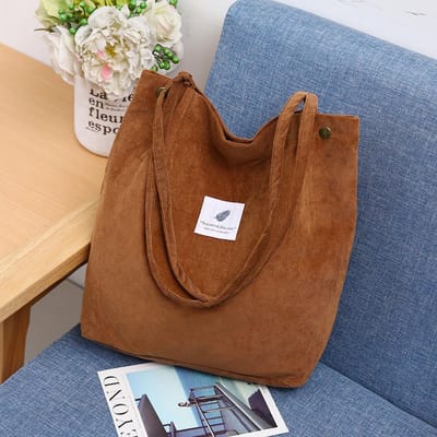 Corduroy Schoudertas voor Dames Katoenen Doek Handtas Effen Kleur Eco Shopping Orangnizer Herbruikbare Grote Shopper Totes Tassen