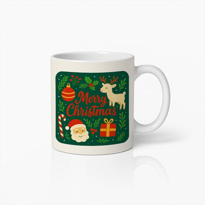 Merry Christmas Mok 330ml – Feestelijke Koffiebeker met Kerstman, Rendier & Cadeau Design – Perfect Feestdagen Cadeau