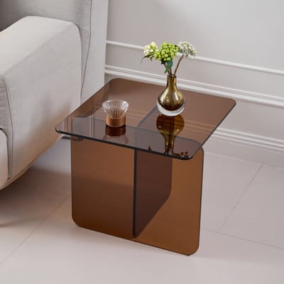 DESMIU Bijzettafel - Gebogen Transparant Gelaagd Glas - Voor Woonkamer, Eetkamer, Kantoor En Buiten - Bruin Glas - 45x45x51 Cm
