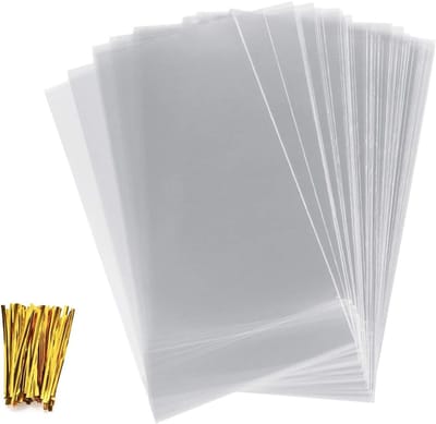 100 Stuks 180 x 300 mm Duidelijke Bottom Bags voor Koekjes, Gebak en Snacks met 100 Metaalbinders