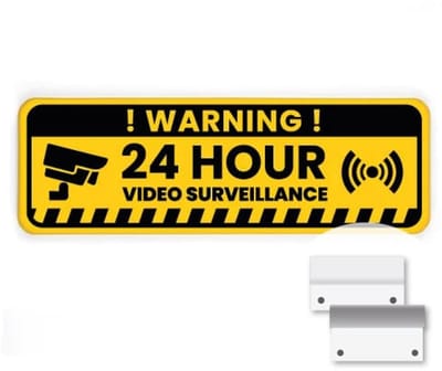 Bord Video surveillance - geel - Weerbestendig Aluminium - 40x15 cm - Bevestiging: Met muur-/ wandmontage beugels