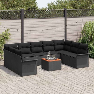 vidaXL - Tuinbank - Set - 10 - st - 9-Aantal - zitplaatsen - Zwart - poly - rattan