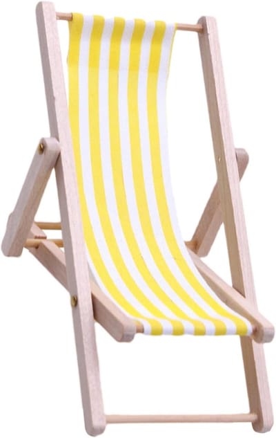 Mini Strandstoel - Opvouwbaar Model - Poppenhuis Decoratie - Houten Frame - 11 x 8.9 cm - Geel