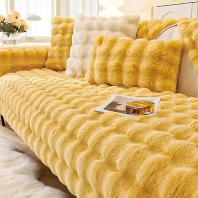 Winter Warm Superzachte Konijn Pluche Bank Handdoek Dikke Bubbel Fluwelen Antislip Sectionele Bankhoes Antislip L-vormige Bankhoes 70x150cm 1pc geel
