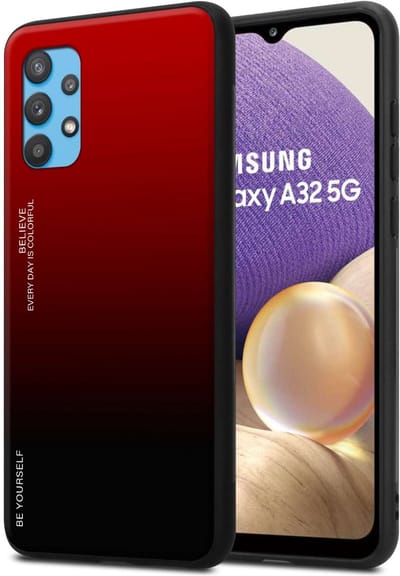 Cadorabo Hoesje geschikt voor Samsung Galaxy A32 5G in ROOD - ZWART - Tweekleurige beschermhoes van TPU-silicone Case Cover en achterzijde van gehard glas