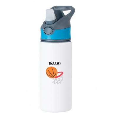 Hacebo® - Basketbal met eigen naam waterfles met rietje blauw - Basketbal - Basketballer - Sport - water fles - 650ML