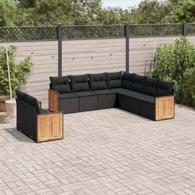 vidaXL - 9-delige - Loungeset - met - kussens - poly - rattan - zwart