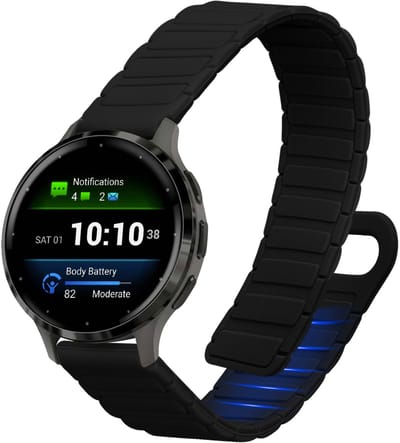 kwmobile sporthorloge band geschikt voor Garmin Venu 3S / Venu 2S / vivoactive 4S / Forerunner 265S 255S bandje - Smartwatch of activity tracker polsband - Met magneetsluiting - In zwart