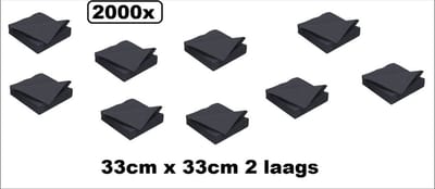 2000x Servet 33cm 2 laags zwart DiDi Tissue - servetten diner cocktail 100% biologisch afbreekbaar festival thema feest restaurant party