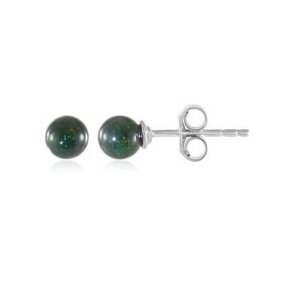 Cavill - Zilveren Oorbellen - 925 Sterling Zilver Geplatineerd - 2x Ronde Mezezo Opalen 0 879 ct - Ethiopisch Groen Kleurenspel - Elegant 5 mm