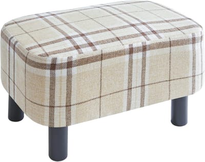 Moderne voetenbank 42 cm met gestreepte linnen bekleding en houten poten