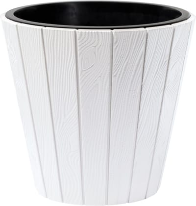 Prosperplast Plantenpot/bloempot Wood Style - buiten/binnen - kunststof - wit - D40 x H37 cm