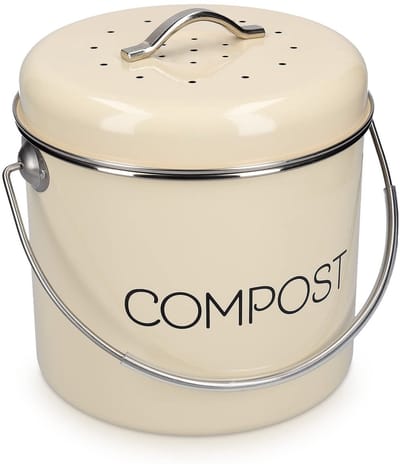 Dailygoods- Compostbak 3L - Stijlvolle metalen compostemmer - Afvalbakje met 3x filter - Gft-afval prullenbak - Handgreep voor makkelijk transport - Vintage design - Afvalemmer