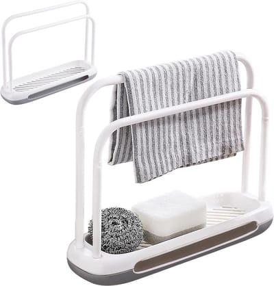 Spoelbak Organizer Kunststof Spons-Organizer - Afneembare Spoelbak Opberghulp - Multifunctionele Lappen Organizer voor Keuken - Badkamer Wastafelonderkast (Wit)
