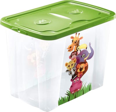 Speelgoed opbergdoos met wieltjes en deksel voor kinderkamer - 64 Liter - Afrikaanse Dieren