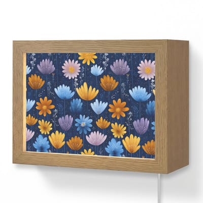 Wandlamp 20x15 cm - Oplaadbaar - Bloemen - Patroon - Blauw - Contrast - Wandlampen binnen woonkamer - Slaapkamer lamp met kabel - Decoratieve nachtlamp - Vloerlamp snoer