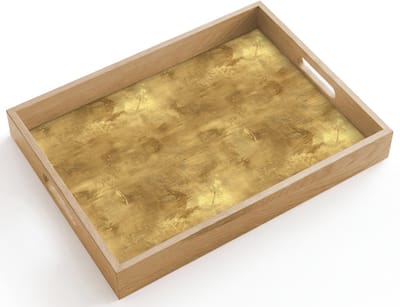 Dienblad hout 40x30 cm - Schootdienblad - Industrieel - Textuur - Goud - Borrelplank rechthoek - Plateau dienbladen