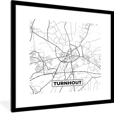 Fotolijst incl. Poster Zwart Wit- Stadskaart – Zwart Wit - Kaart – Turnhout – België – Plattegrond - 40x40 cm - Posterlijst