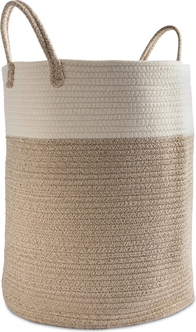 Wasmand Katoen - Opbergmand 52 ltr - Mand Rond met handvaten - Wasbox Opvouwbaar - Speelgoedmand