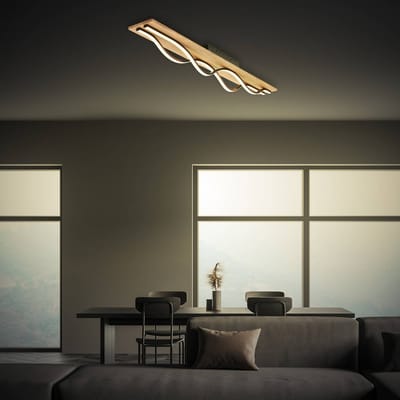 Briloner Vinka - LED plafondlamp - 3817014 - Houtdecor - Waveform - 2 vlammen - AAN/UIT - Warm wit licht - 98 x 11 x 13,5 cm - Zwart Hout