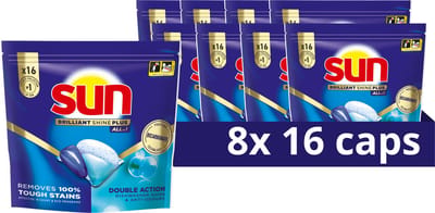 Sun - Vaatwastabletten - Brilliant Shine Plus - All-in 1 - 128 Capsules - Voordeelverpakking