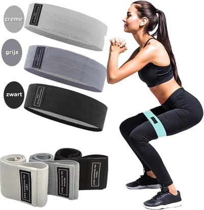 CenZ® Weerstandsbanden Set, Resistance Band, Set van 3 stuks, Antislip Weerstandsbanden, Fitness Elastiek Booty Band, Weerstand Banden, Sport Banden, Home Workout, Stretch Band, met Opbergtasje, Creme, Grijs, Zwart