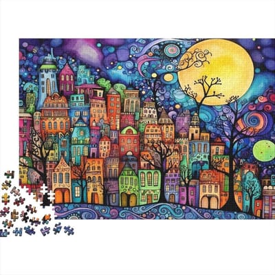 Fantasy Stad Puzzel - Legpuzzel 1000 - Ontspanning en Plezier - Educatief en Stimulerend - 52x38 cm - Kleurrijk